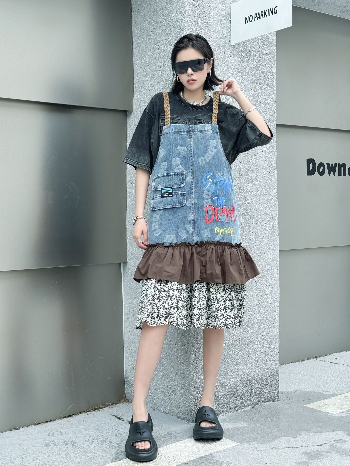 Scarf tie blouse and denim pants series