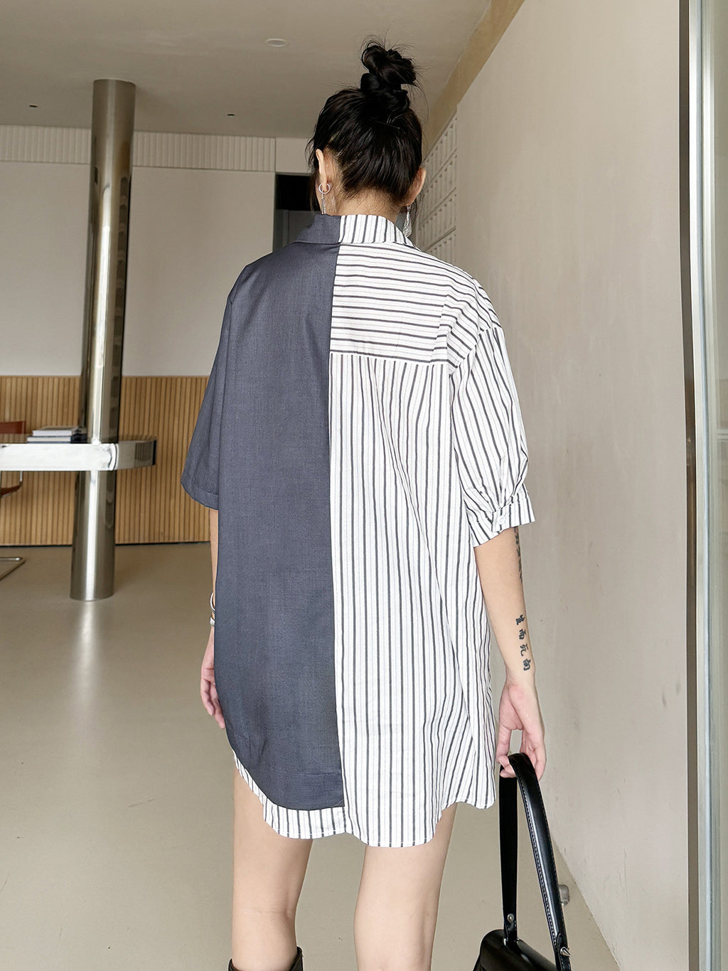 Half combination tailored shirt dress