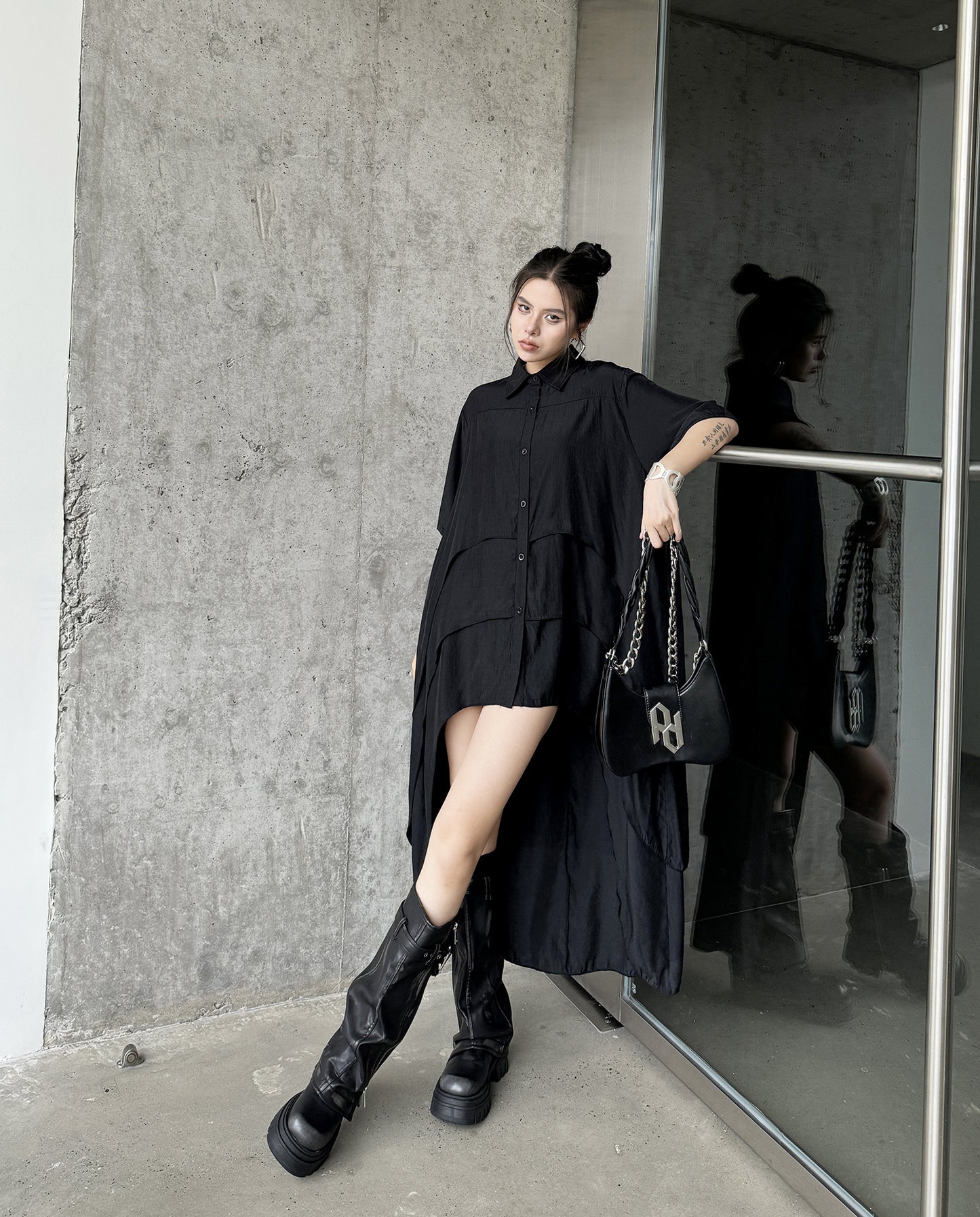 High-low hem shirt dress