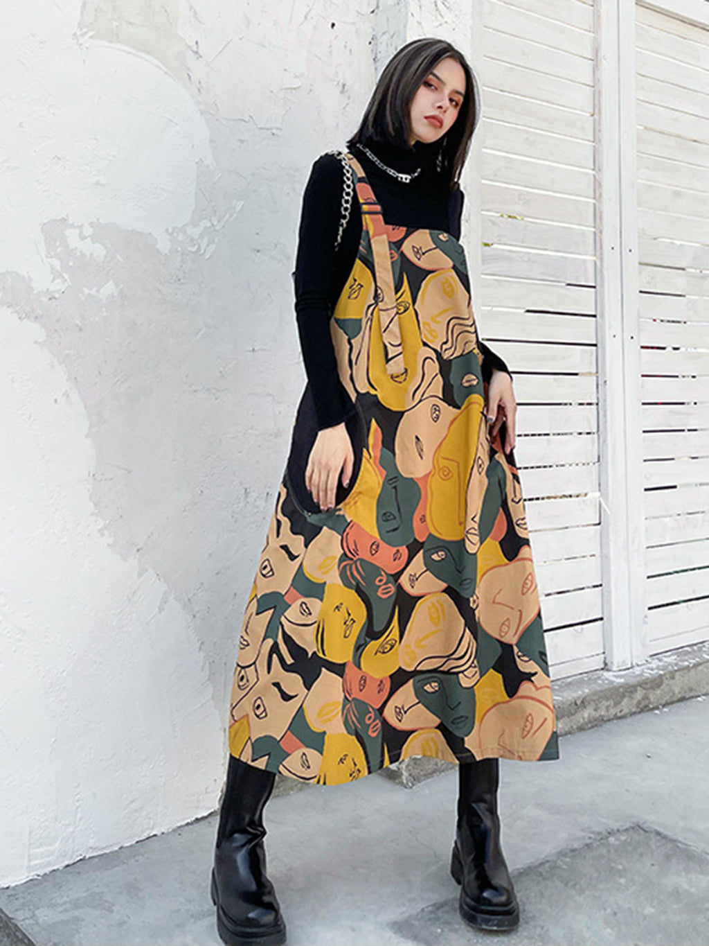 Graphic Art Suspender Dress
