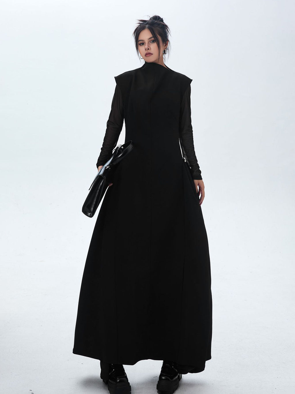 High neck long flared dress
