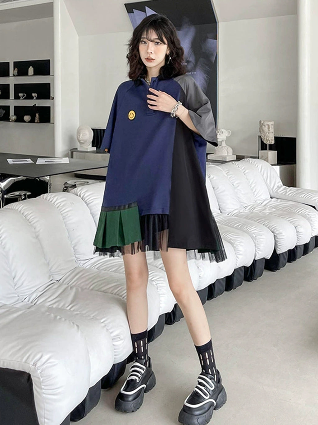 Smiley Patch Mix Polo Dress