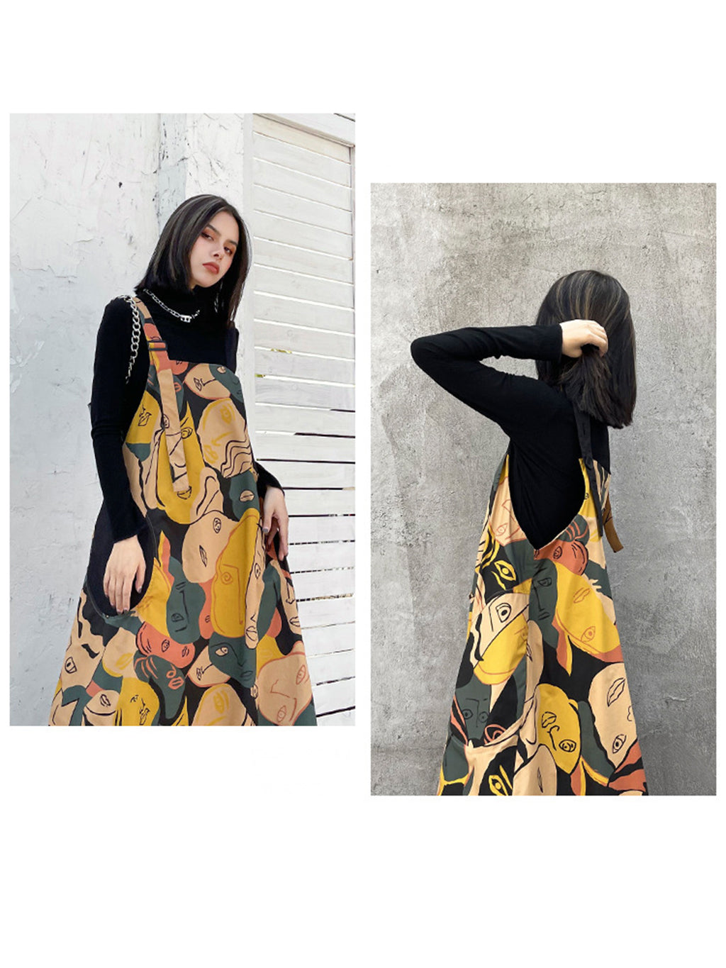 Graphic Art Suspender Dress