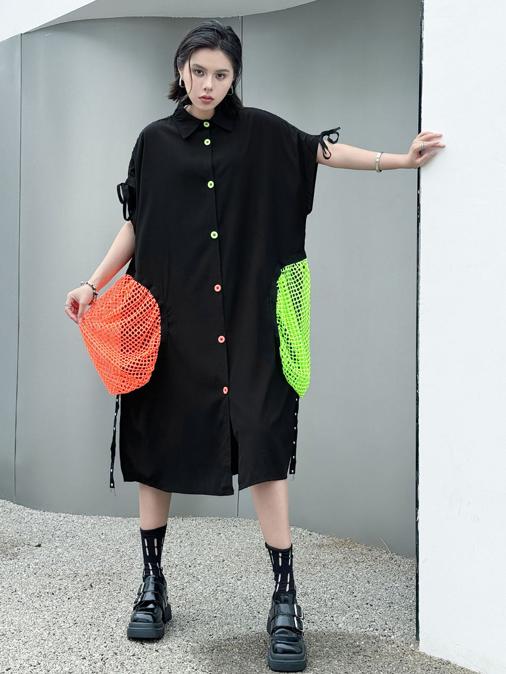 ネオンパッチシャツドレス