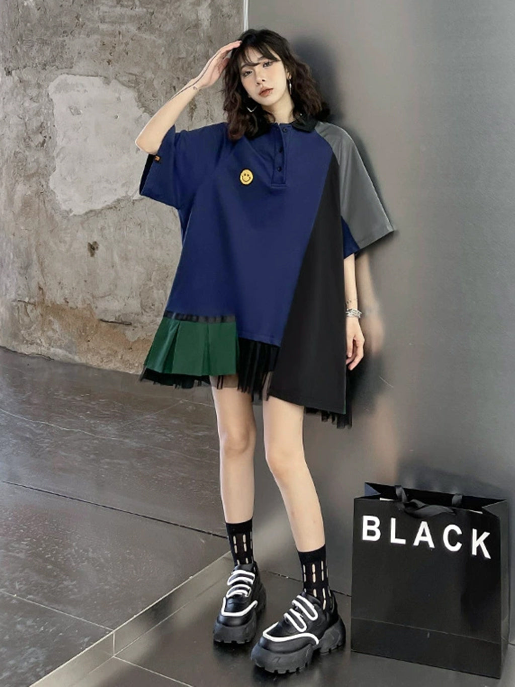 Smiley Patch Mix Polo Dress