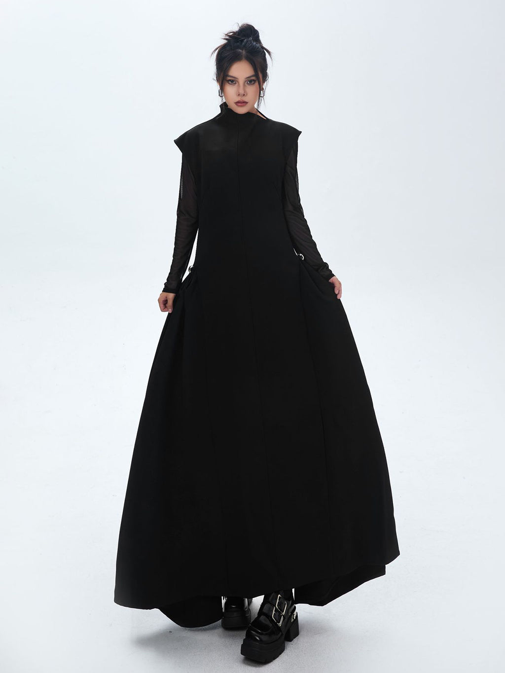 High neck long flared dress