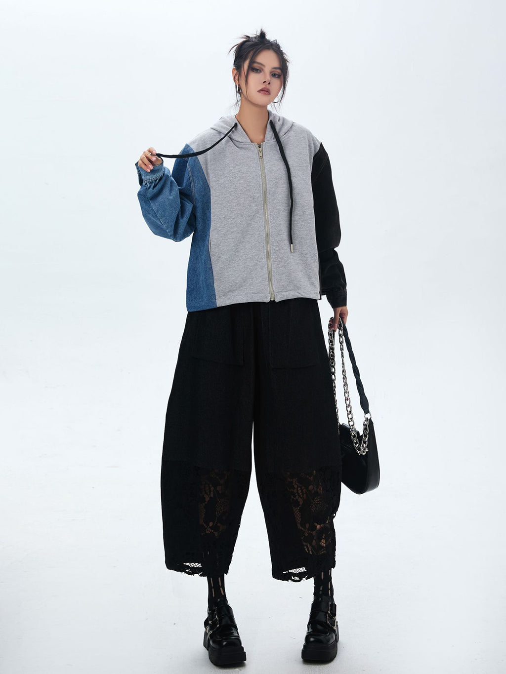 レースパネルワイドパンツ