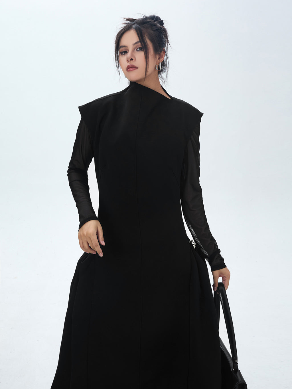 High neck long flared dress