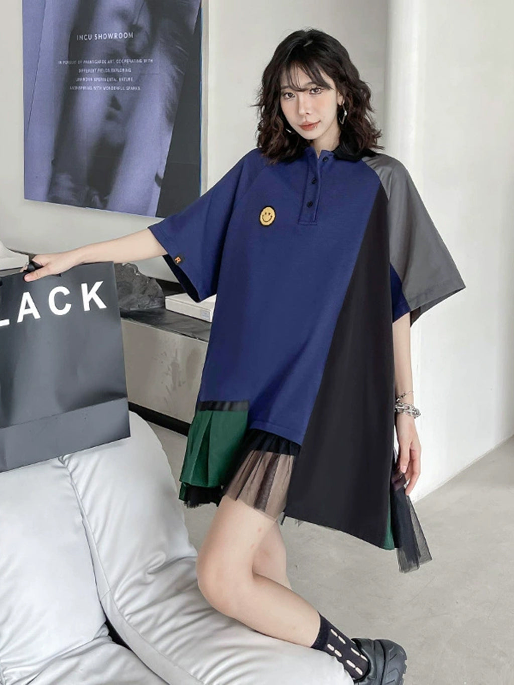 Smiley Patch Mix Polo Dress
