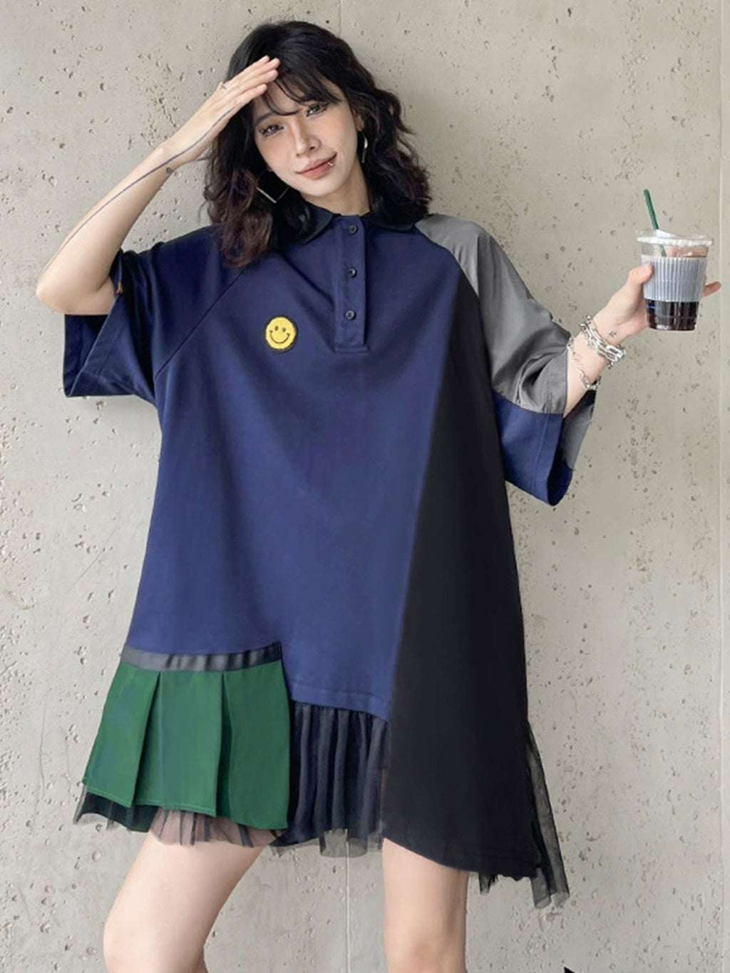 Smiley Patch Mix Polo Dress