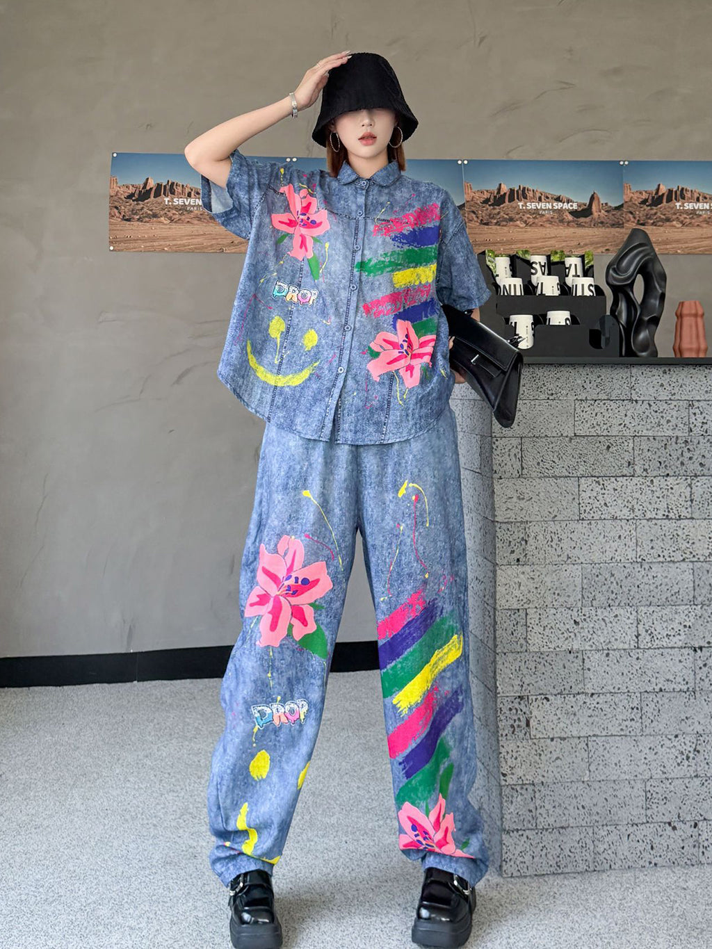 ペイントフラワーシャツ&パンツ