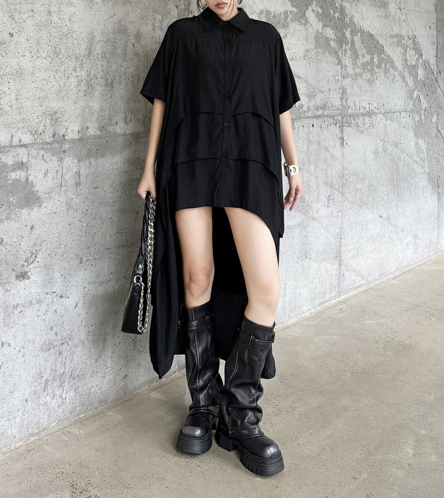 High-low hem shirt dress