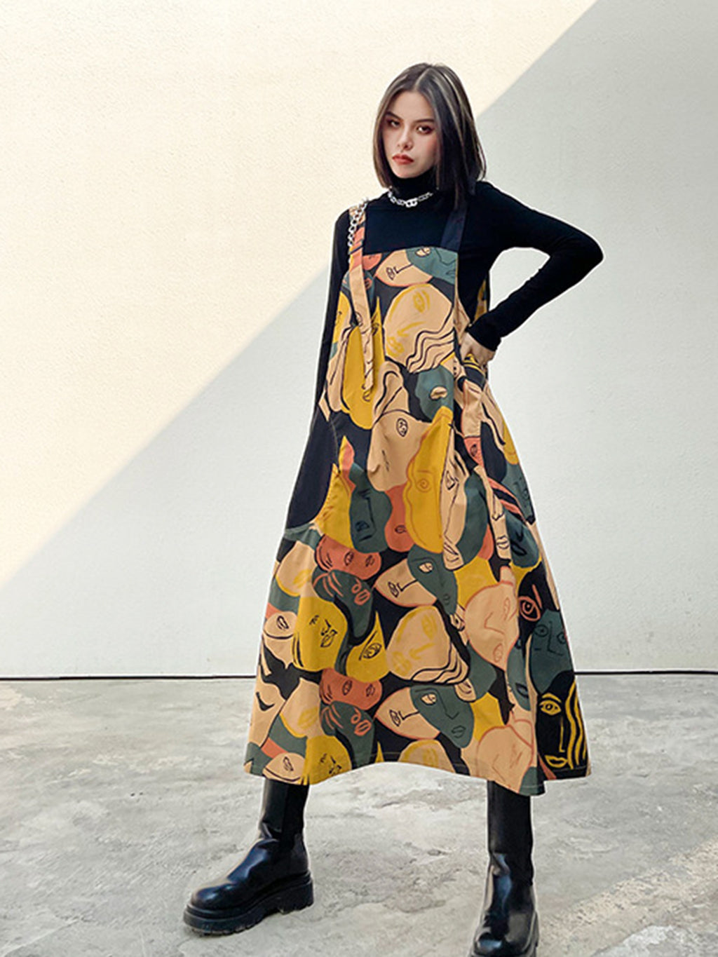 Graphic Art Suspender Dress
