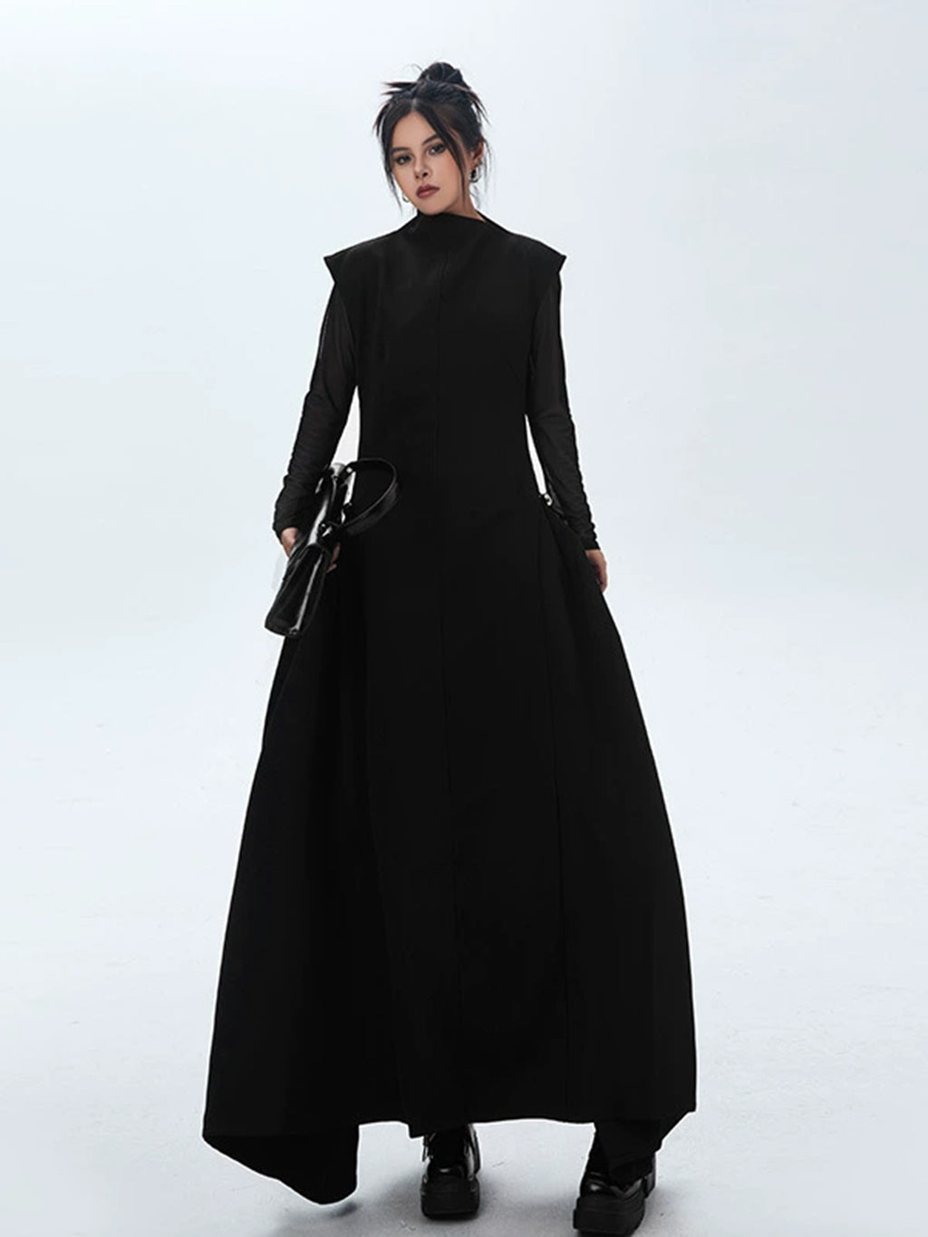 High neck long flared dress