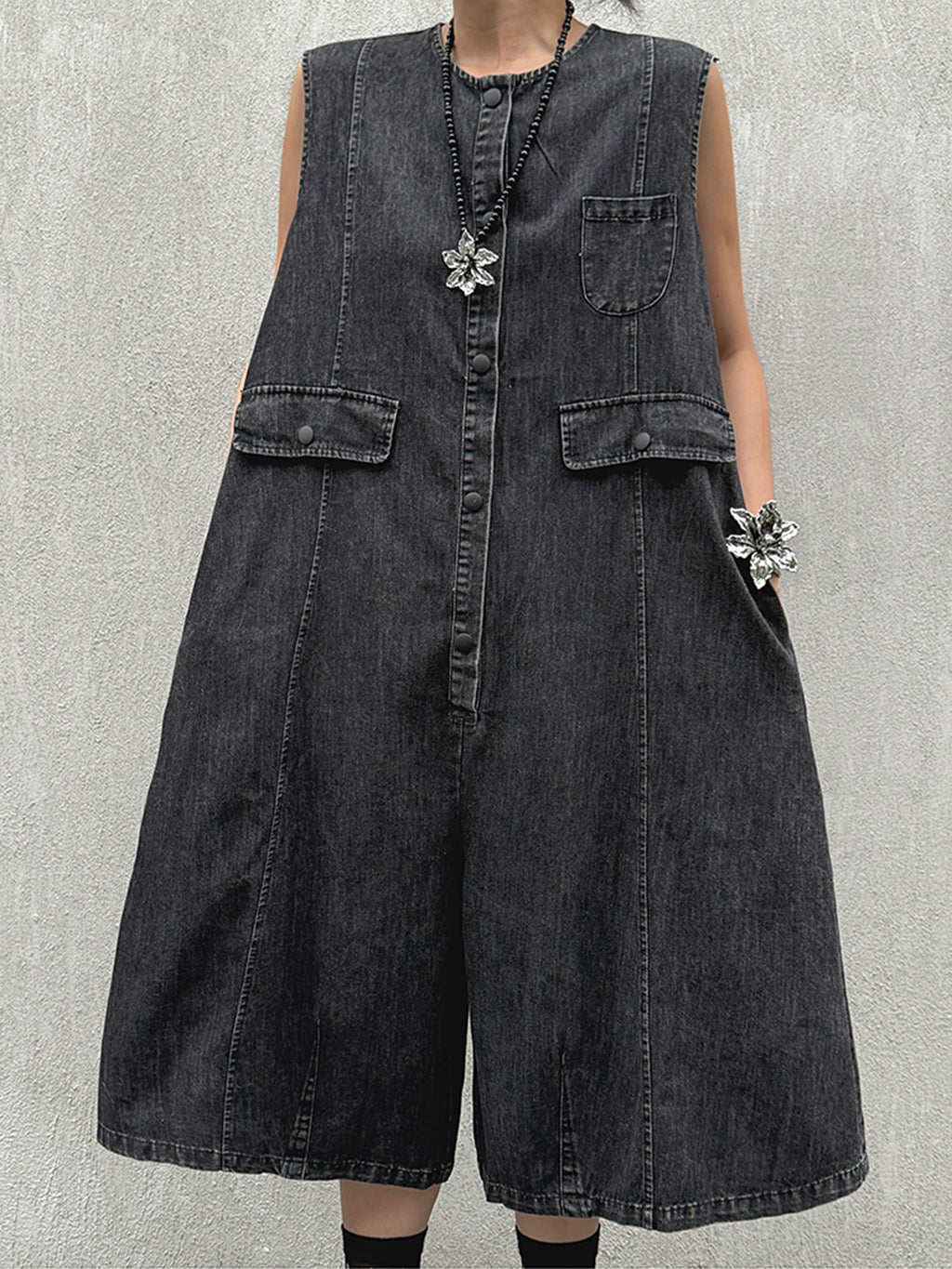 Black denim jumpsuit