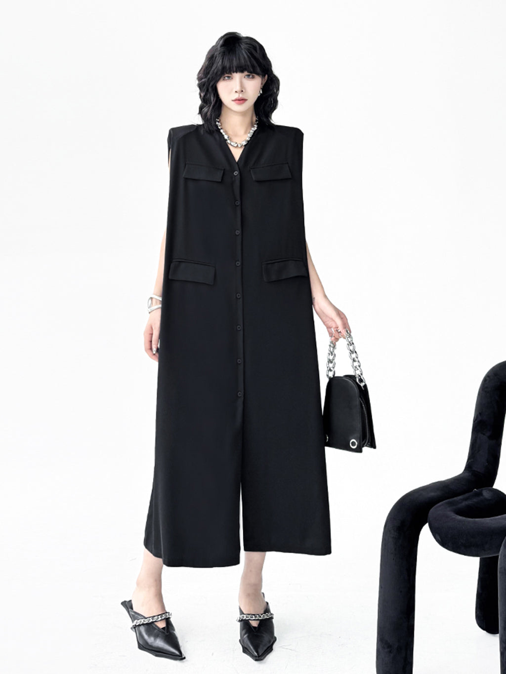 Pocket Detail Long Gilet Dress