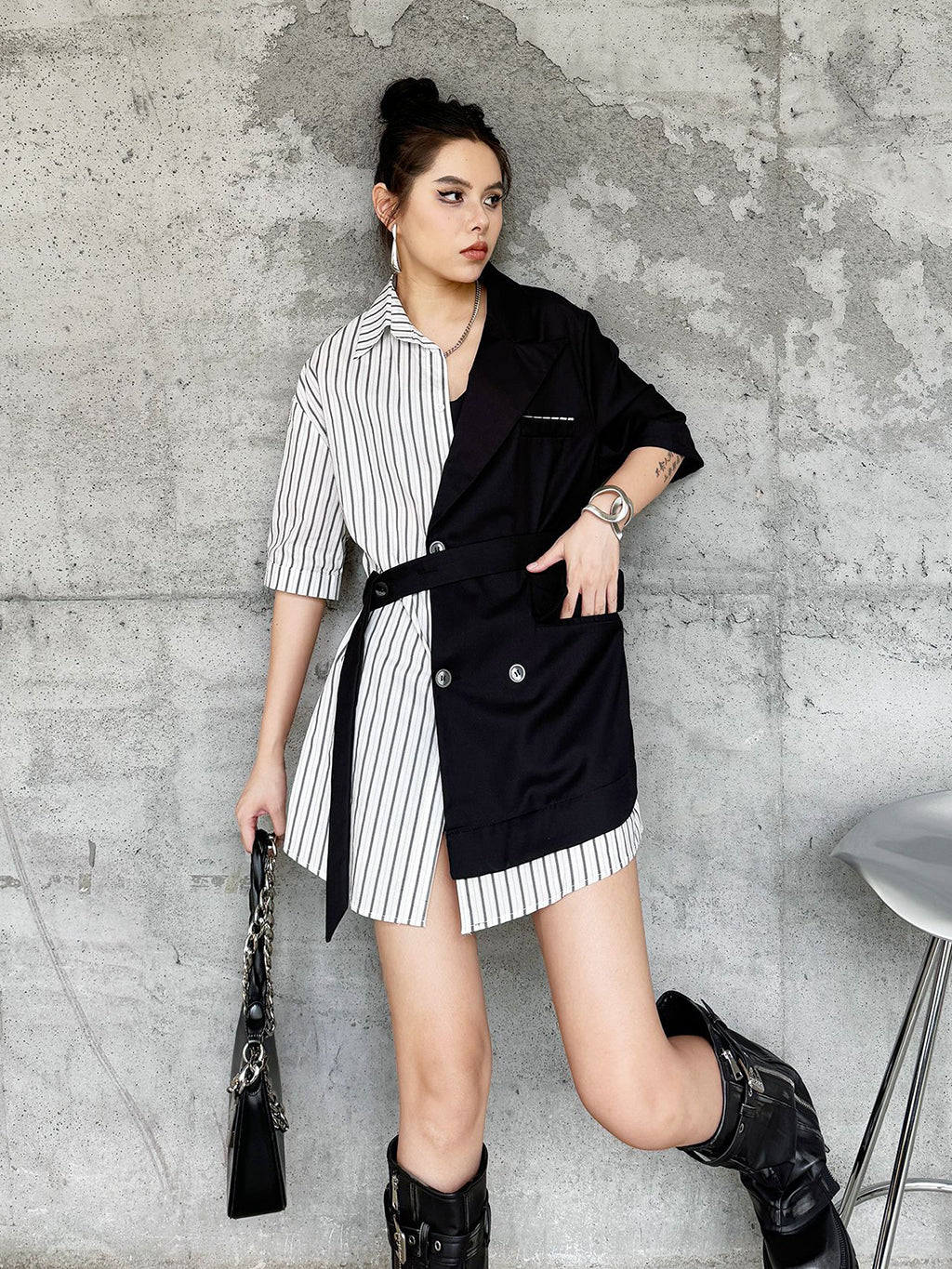 Half combination tailored shirt dress