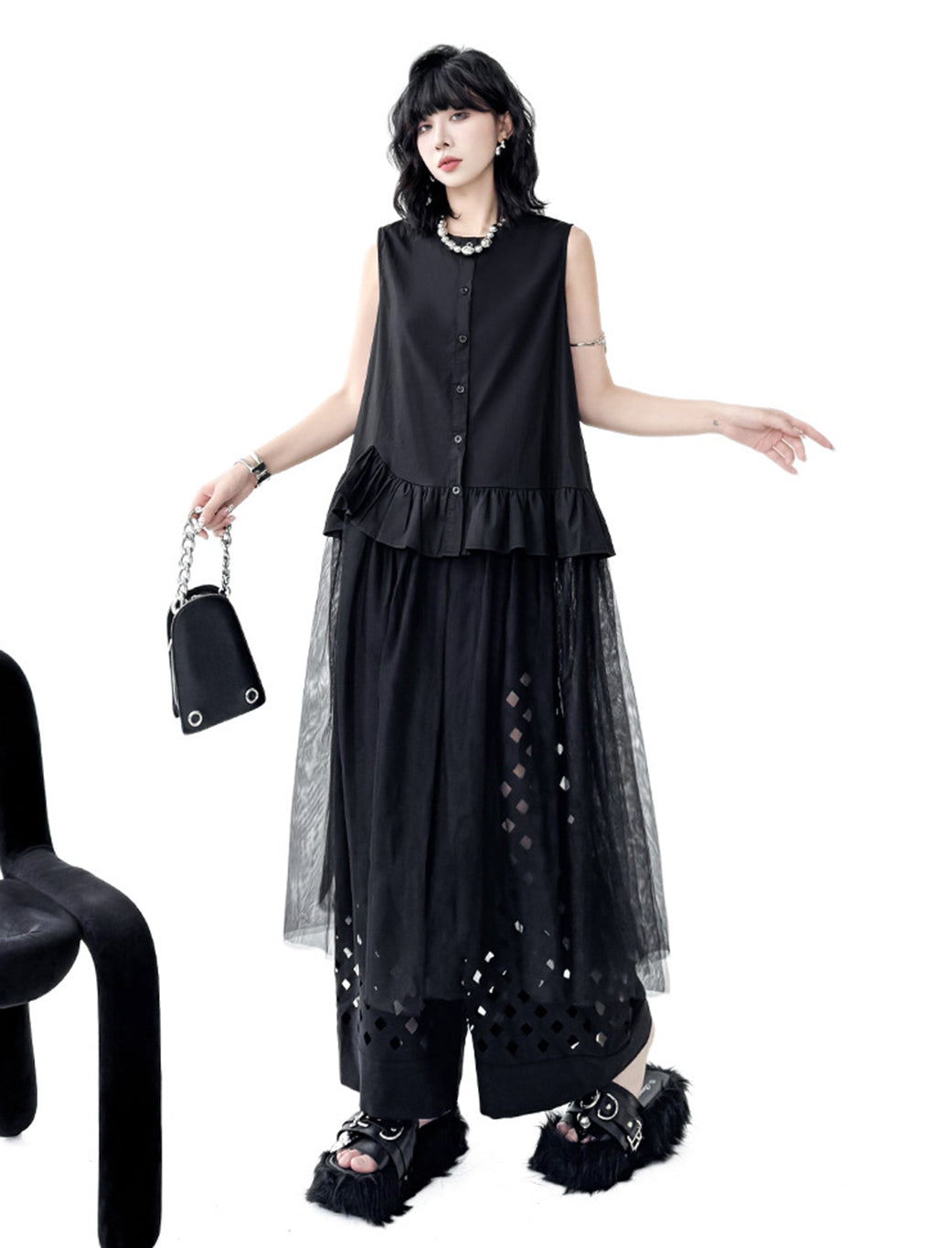 Tulle layered ruffle top