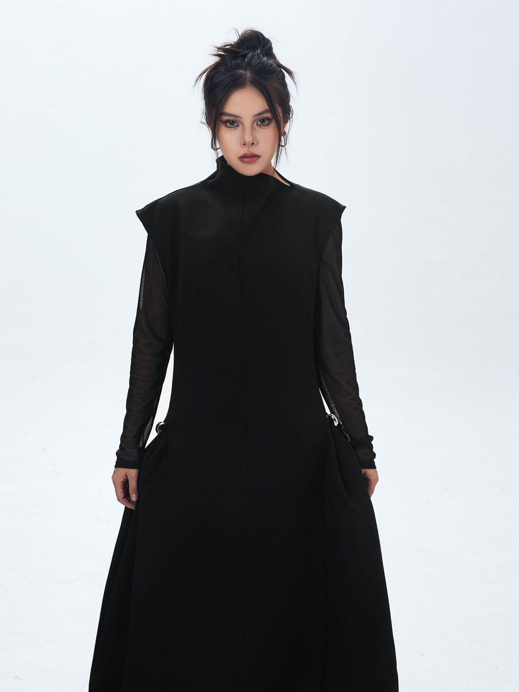 High neck long flared dress