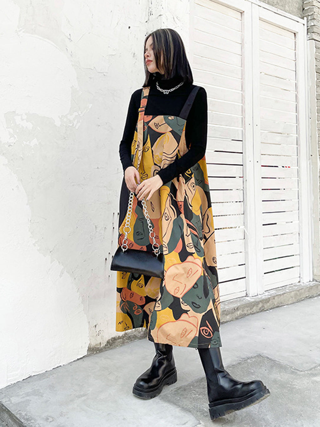 Graphic Art Suspender Dress