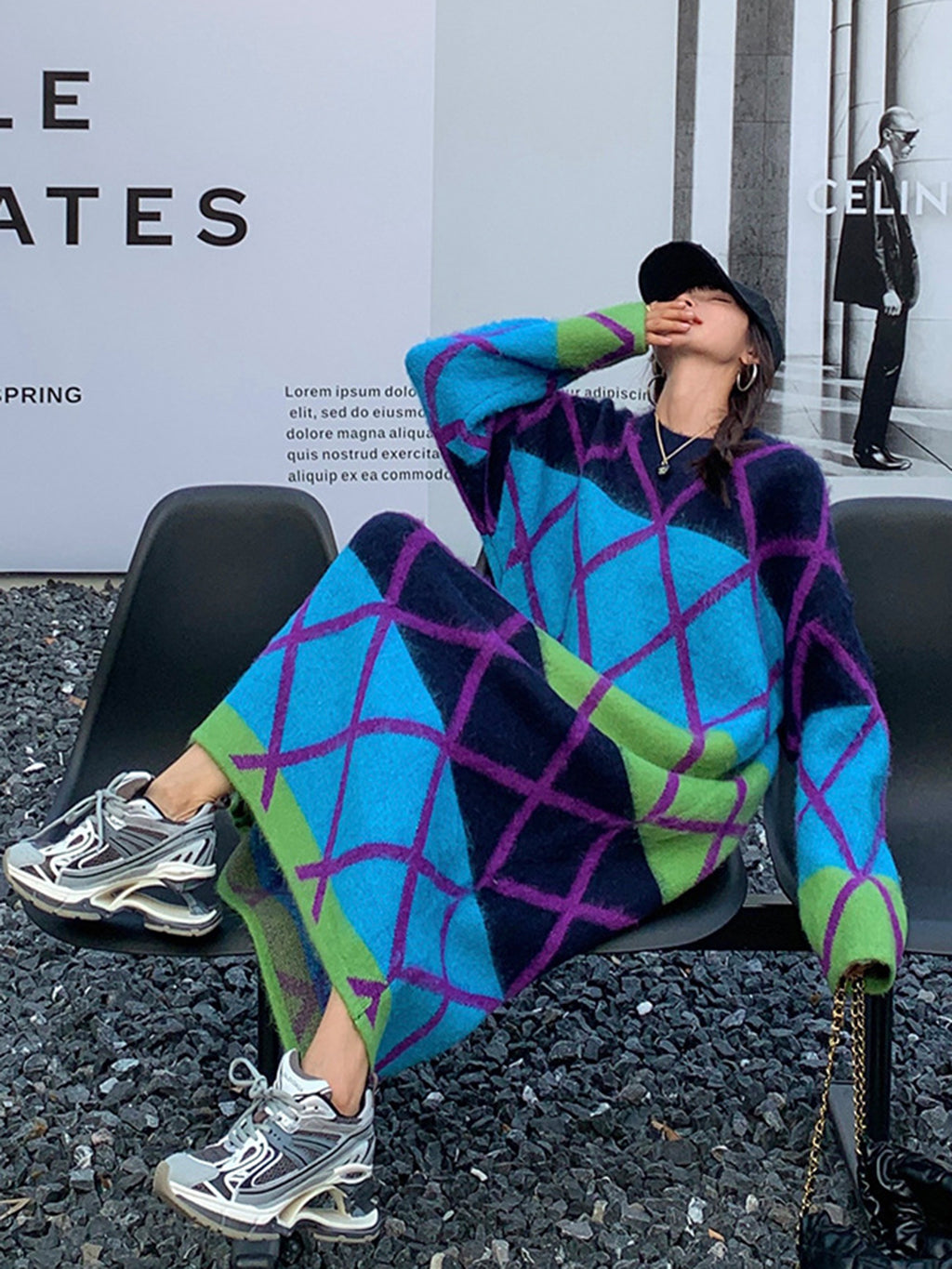 グラデーションアーガイルニットドレス