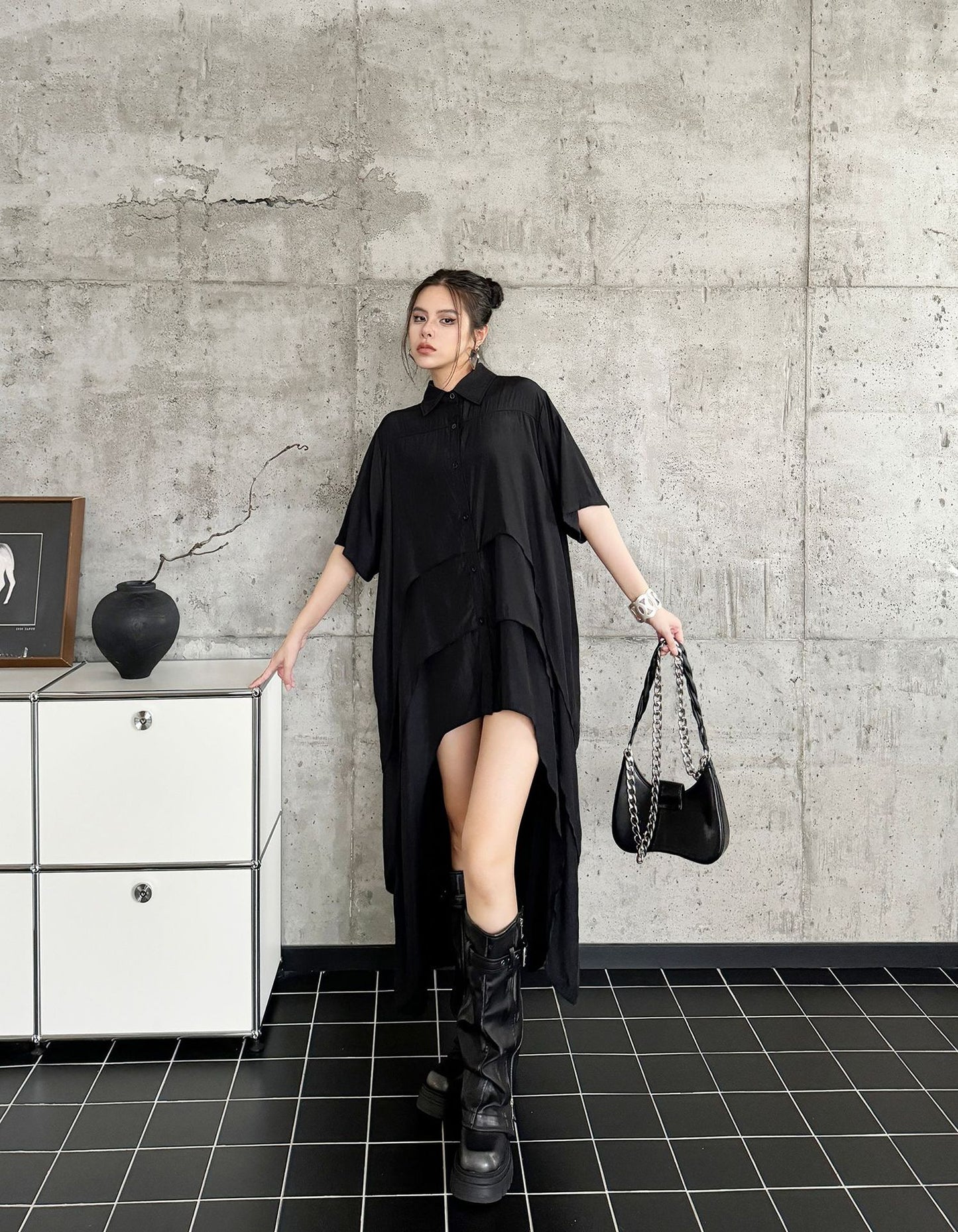High-low hem shirt dress