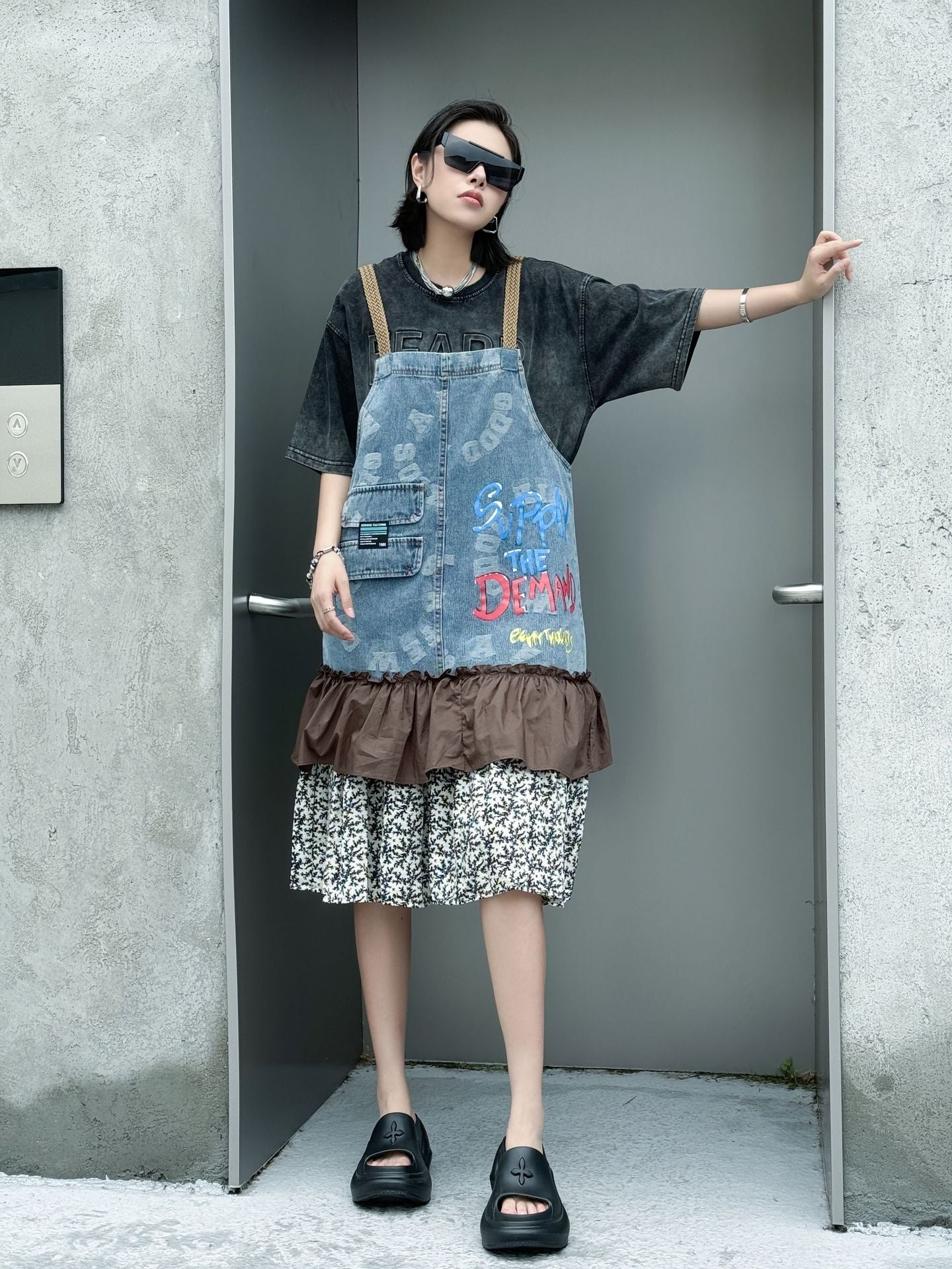 Scarf tie blouse and denim pants series