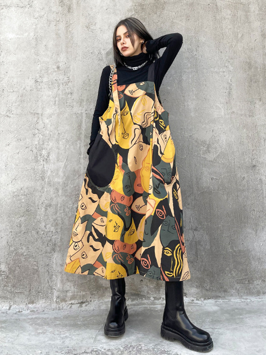 Graphic Art Suspender Dress