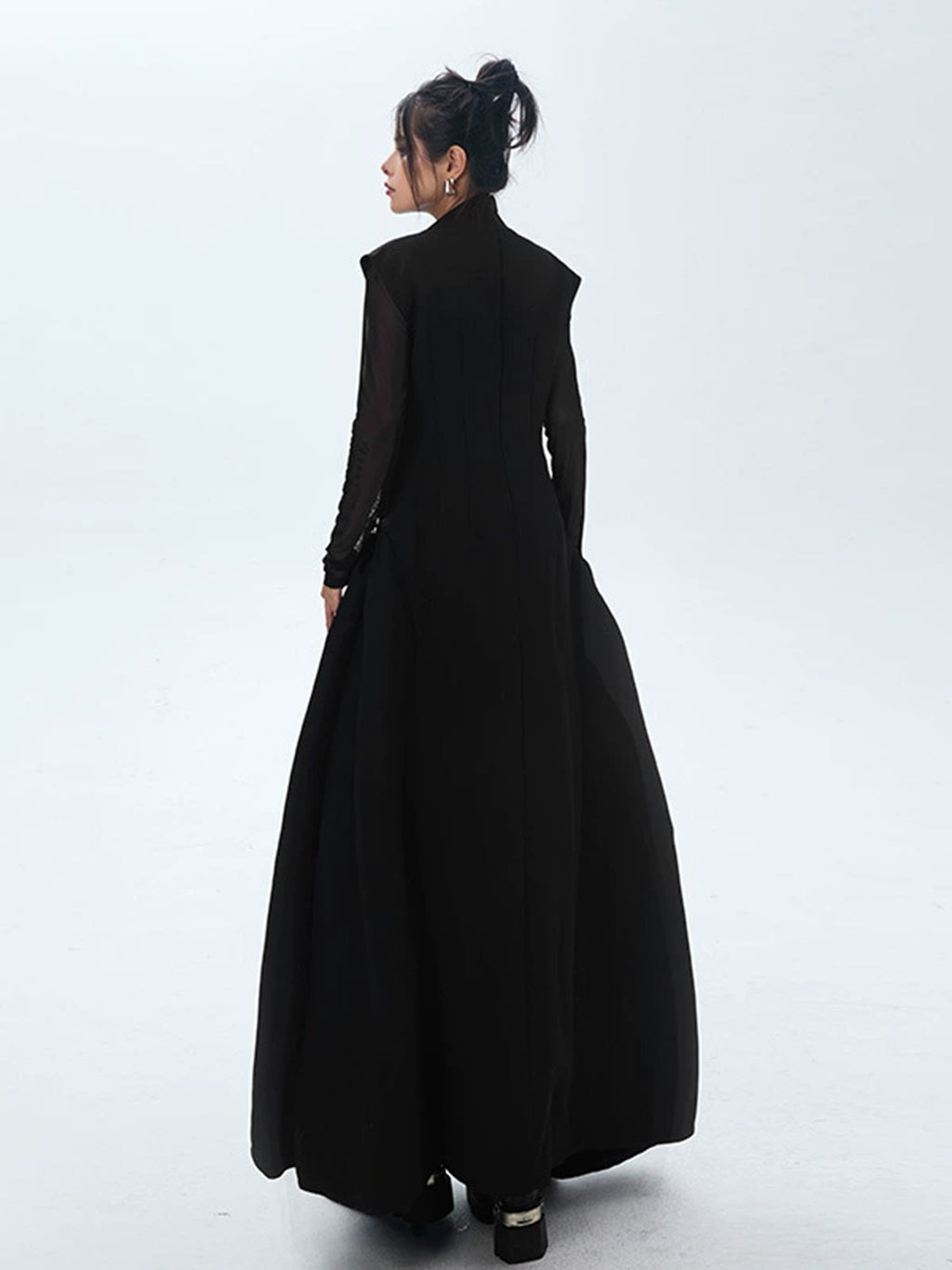 High neck long flared dress