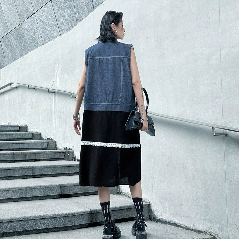 Scarf tie blouse and denim pants series