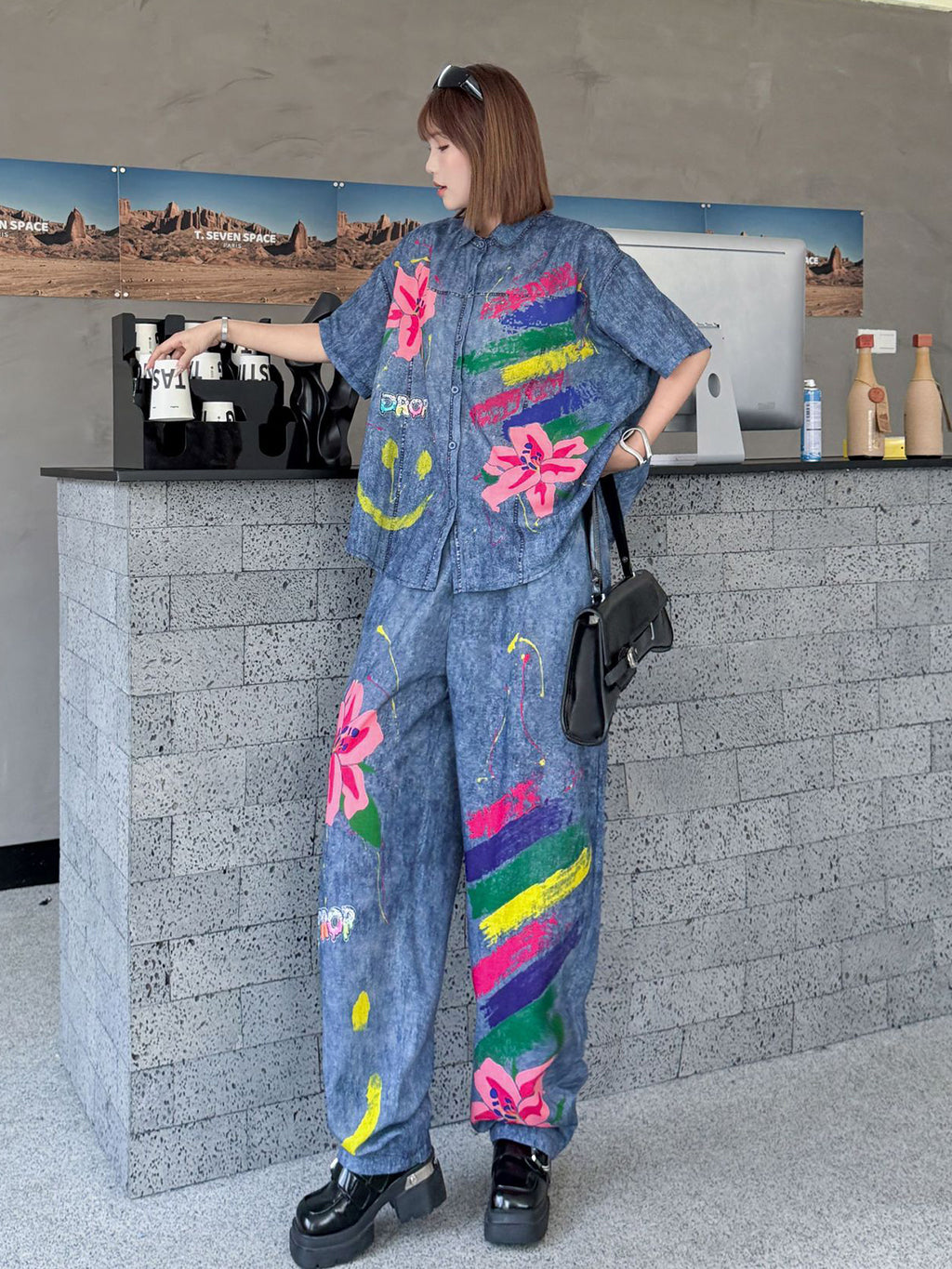 ペイントフラワーシャツ&パンツ