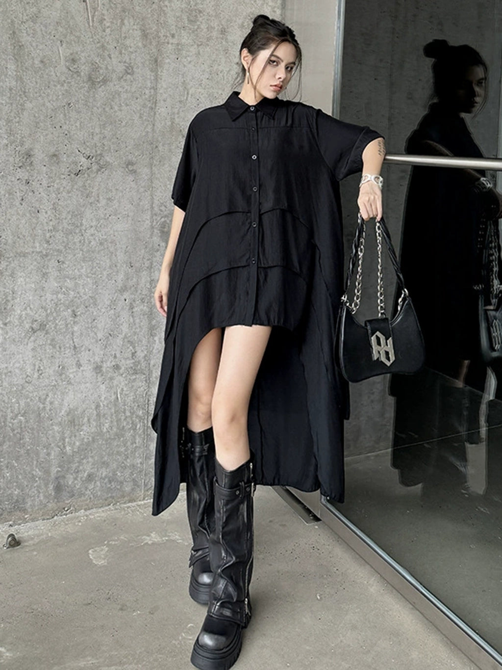 High-low hem shirt dress