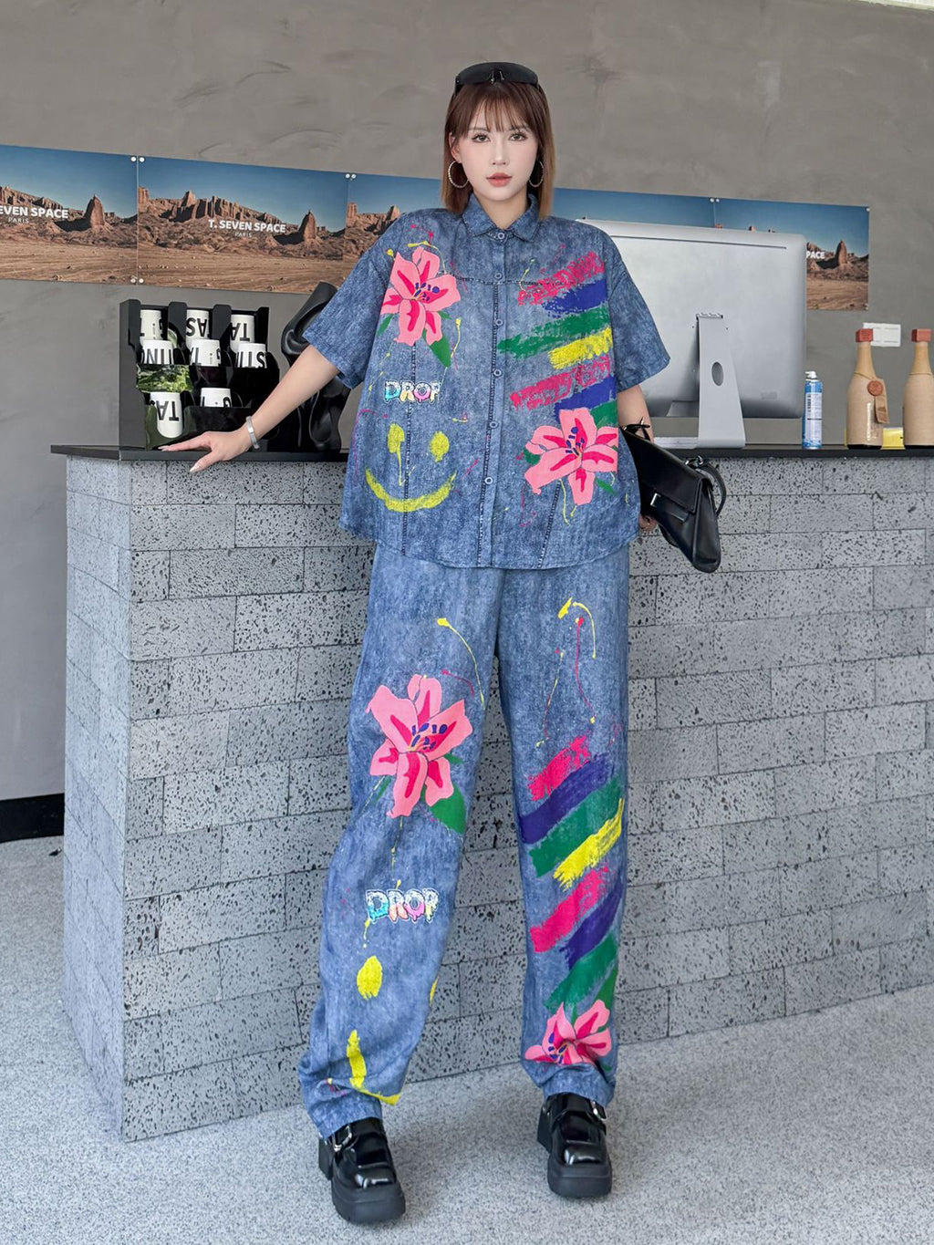 ペイントフラワーシャツ&パンツ