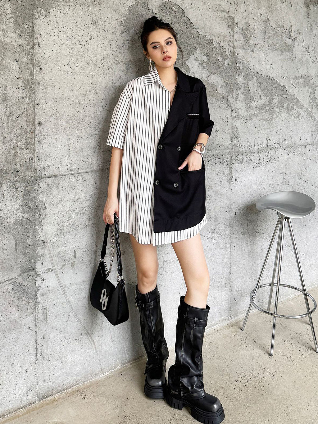 Half combination tailored shirt dress