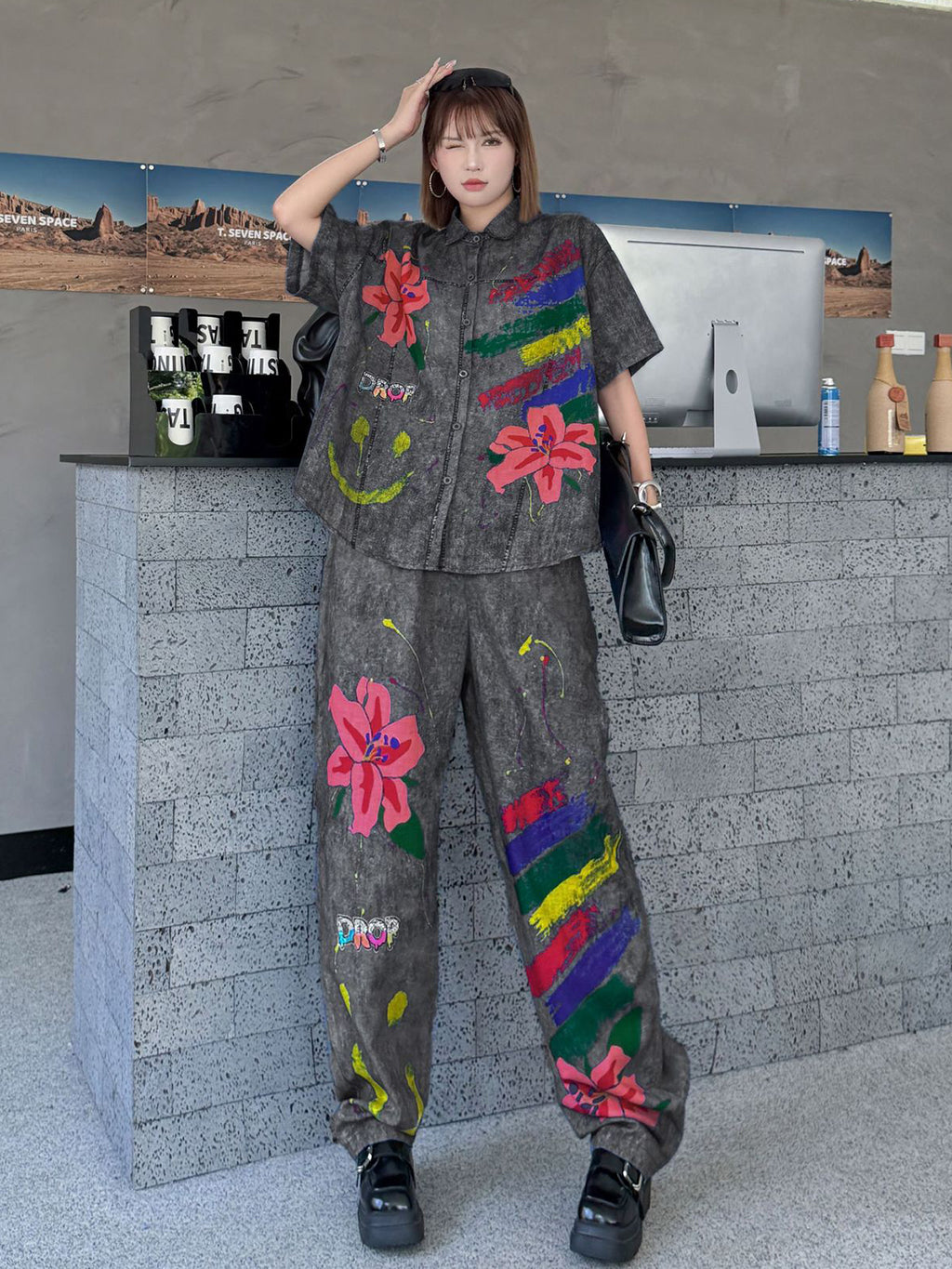 ペイントフラワーシャツ&パンツ