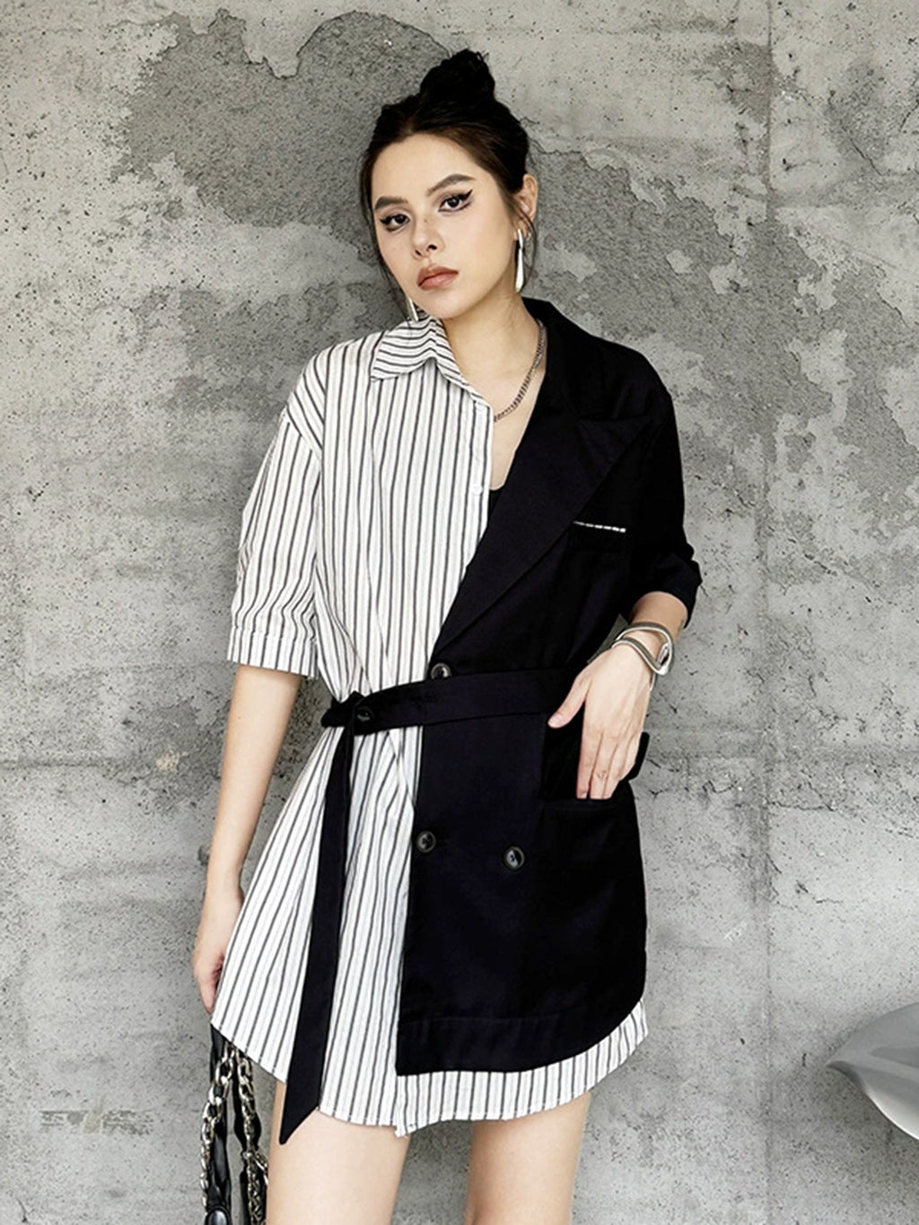 Half combination tailored shirt dress