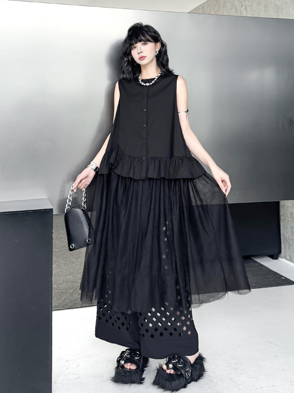 Tulle layered ruffle top