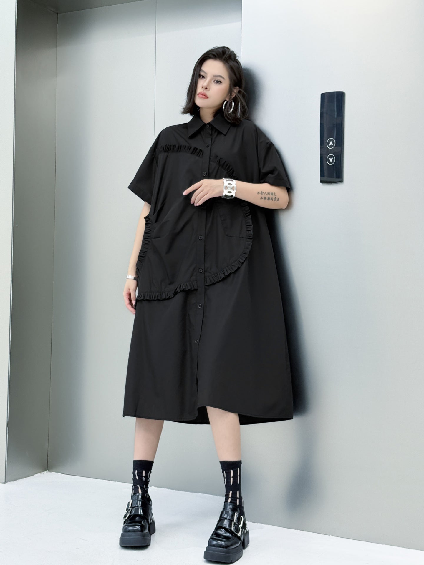 Round ruffle shirt dress