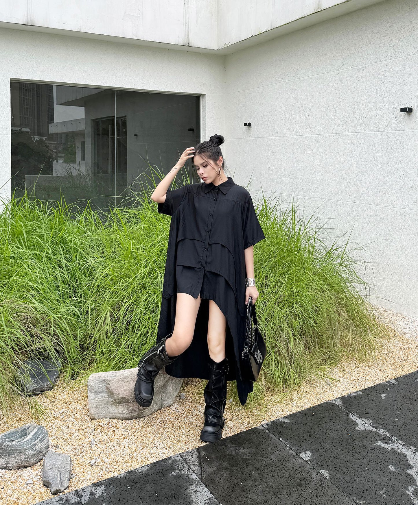 High-low hem shirt dress