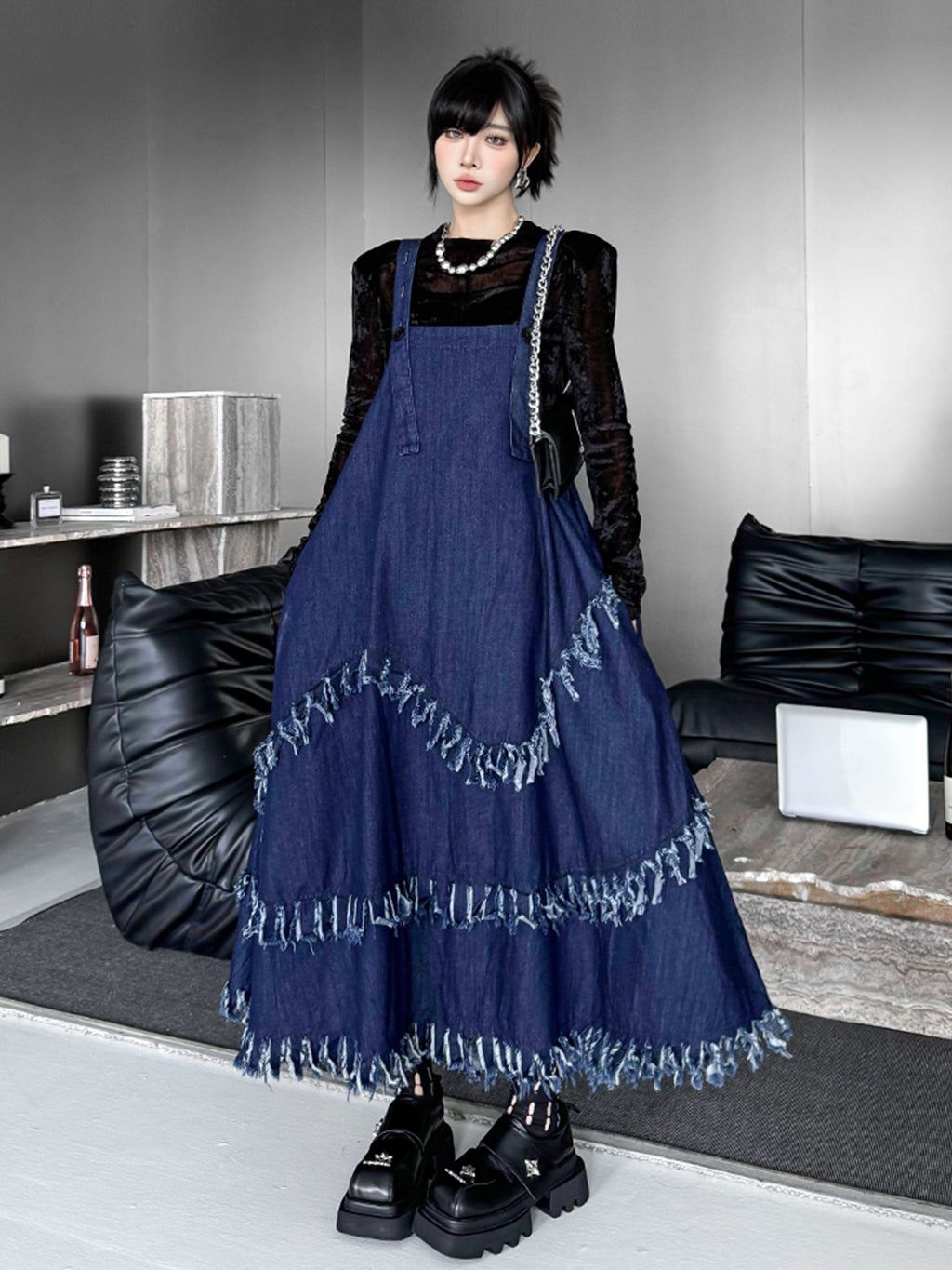 Scarf tie blouse and denim pants series