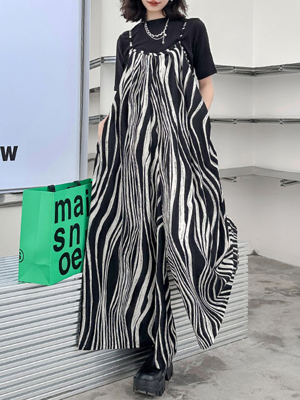 Striped Flow Overalls