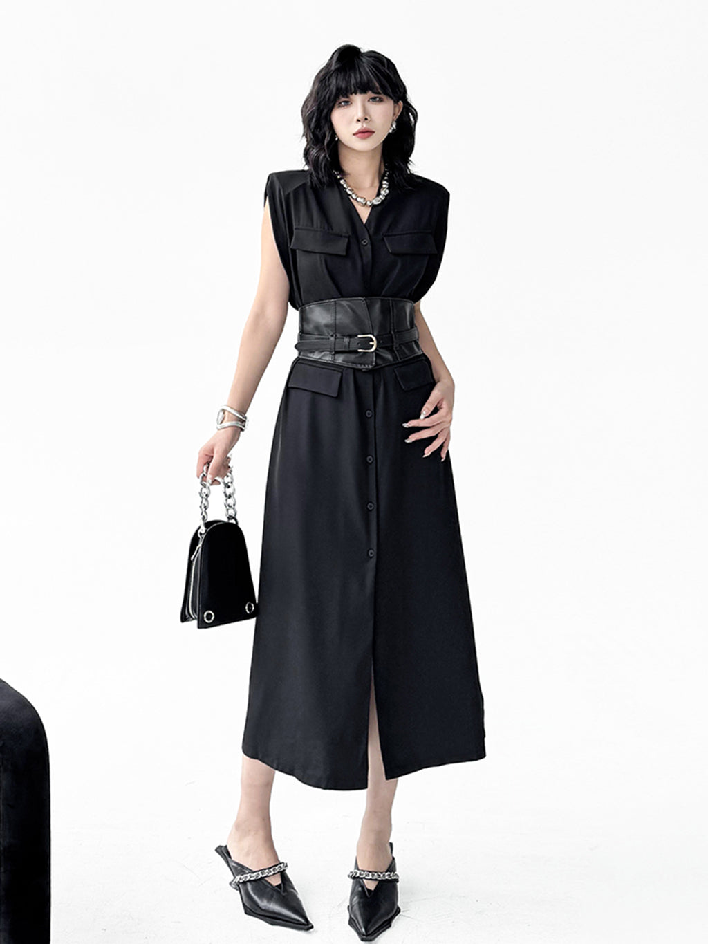 Pocket Detail Long Gilet Dress