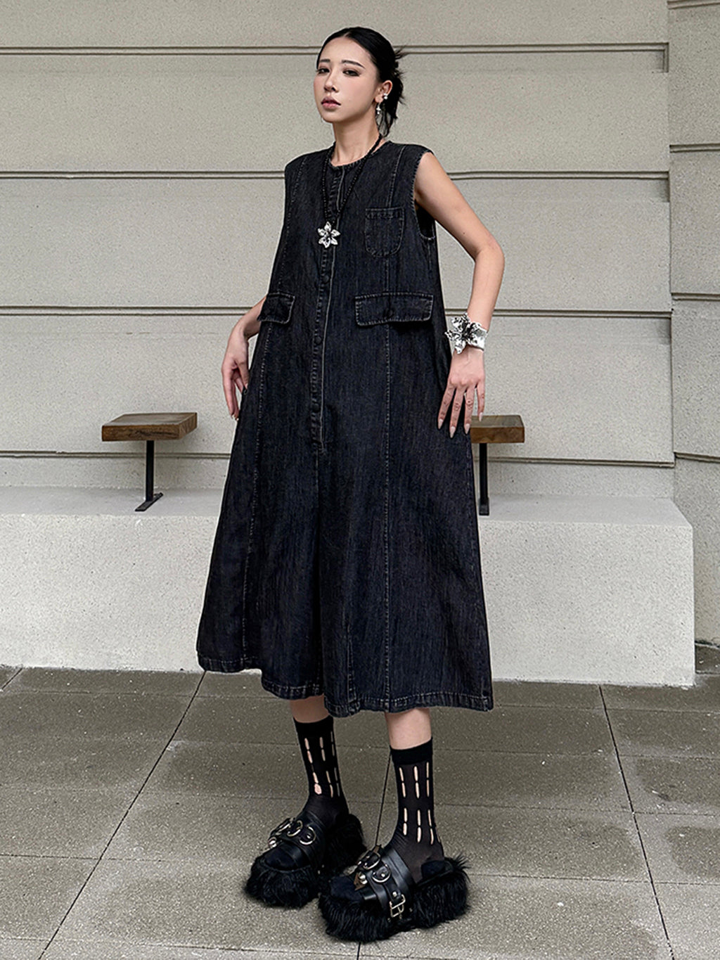 Black denim jumpsuit