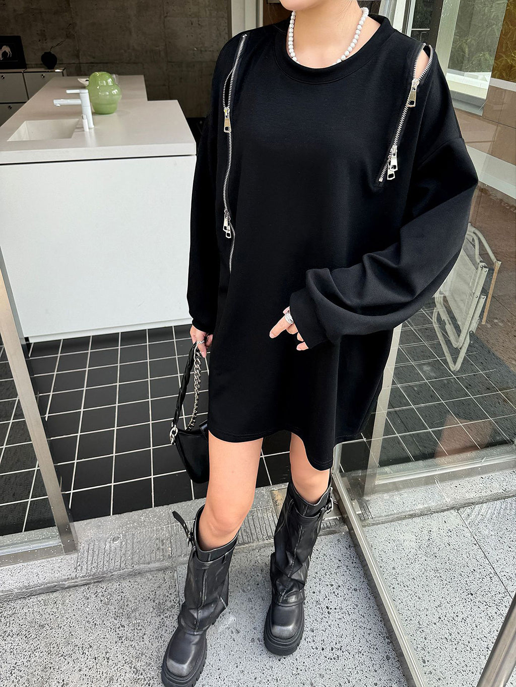 ジップアクセントレオパードプルオーバー