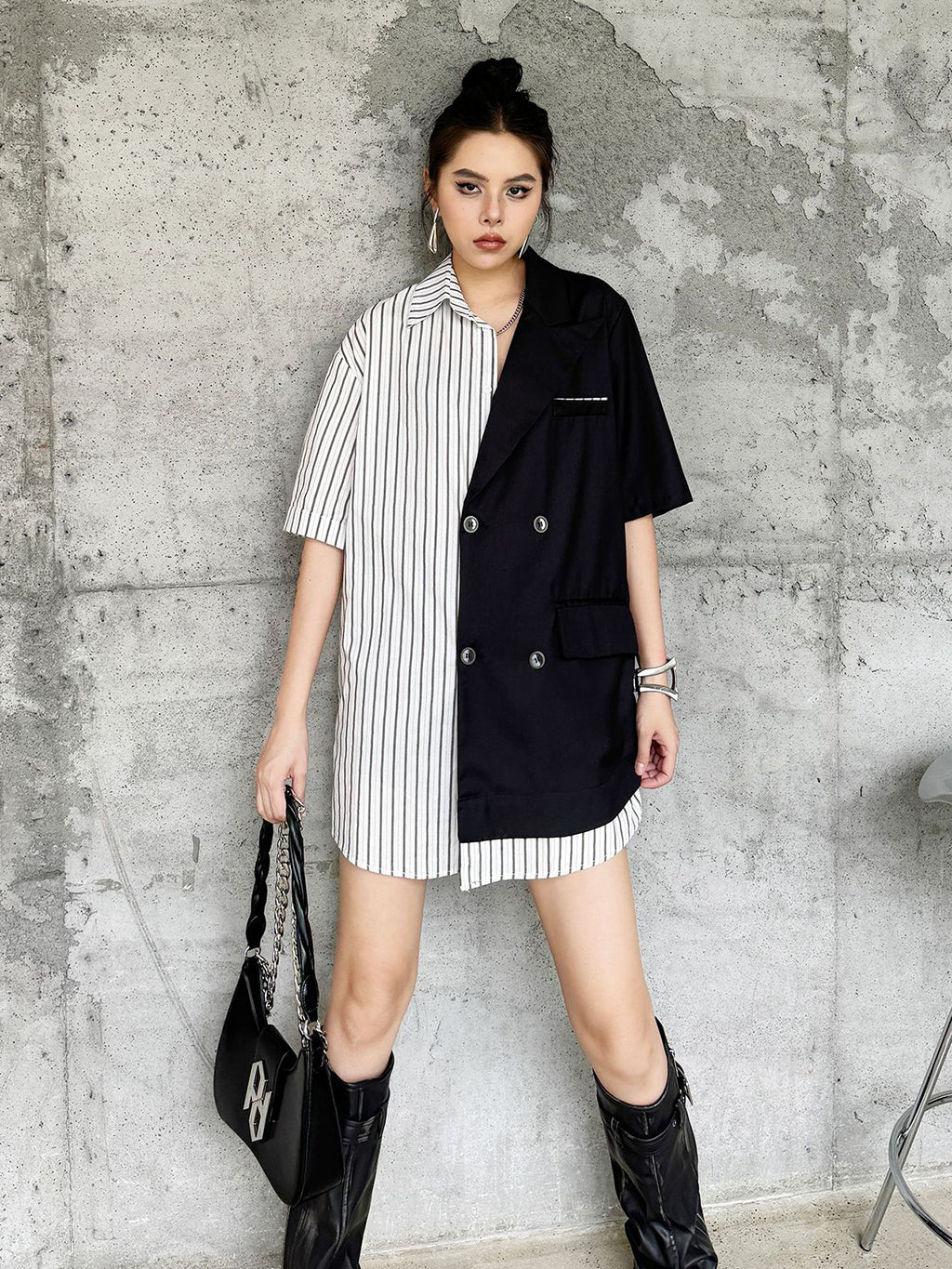 Half combination tailored shirt dress