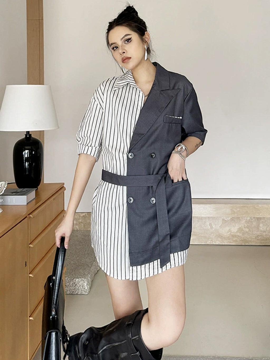 Half combination tailored shirt dress