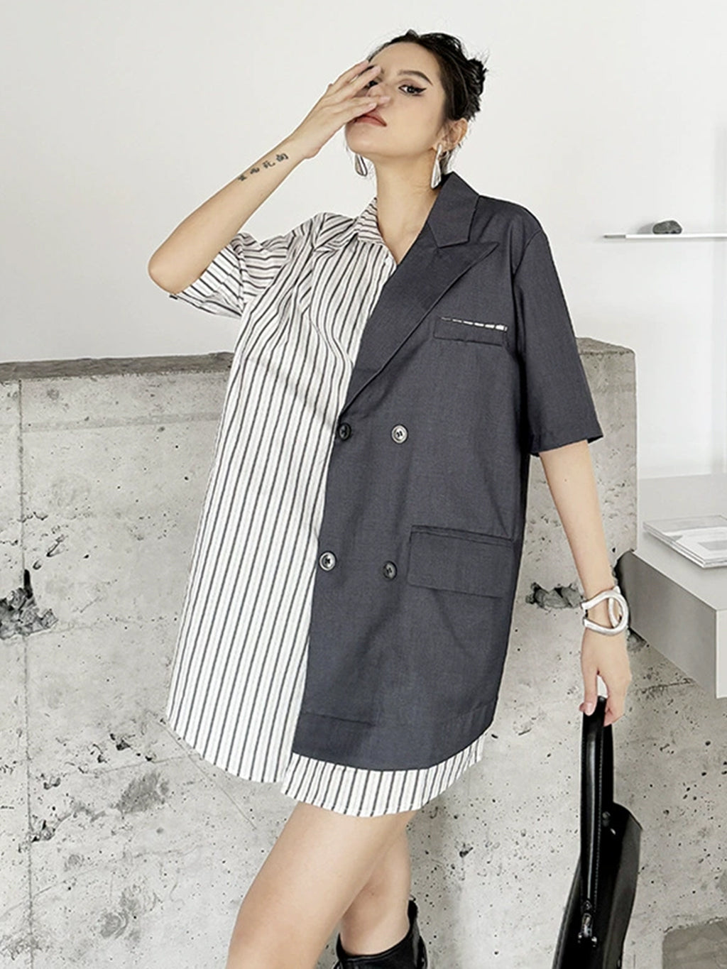 Half combination tailored shirt dress