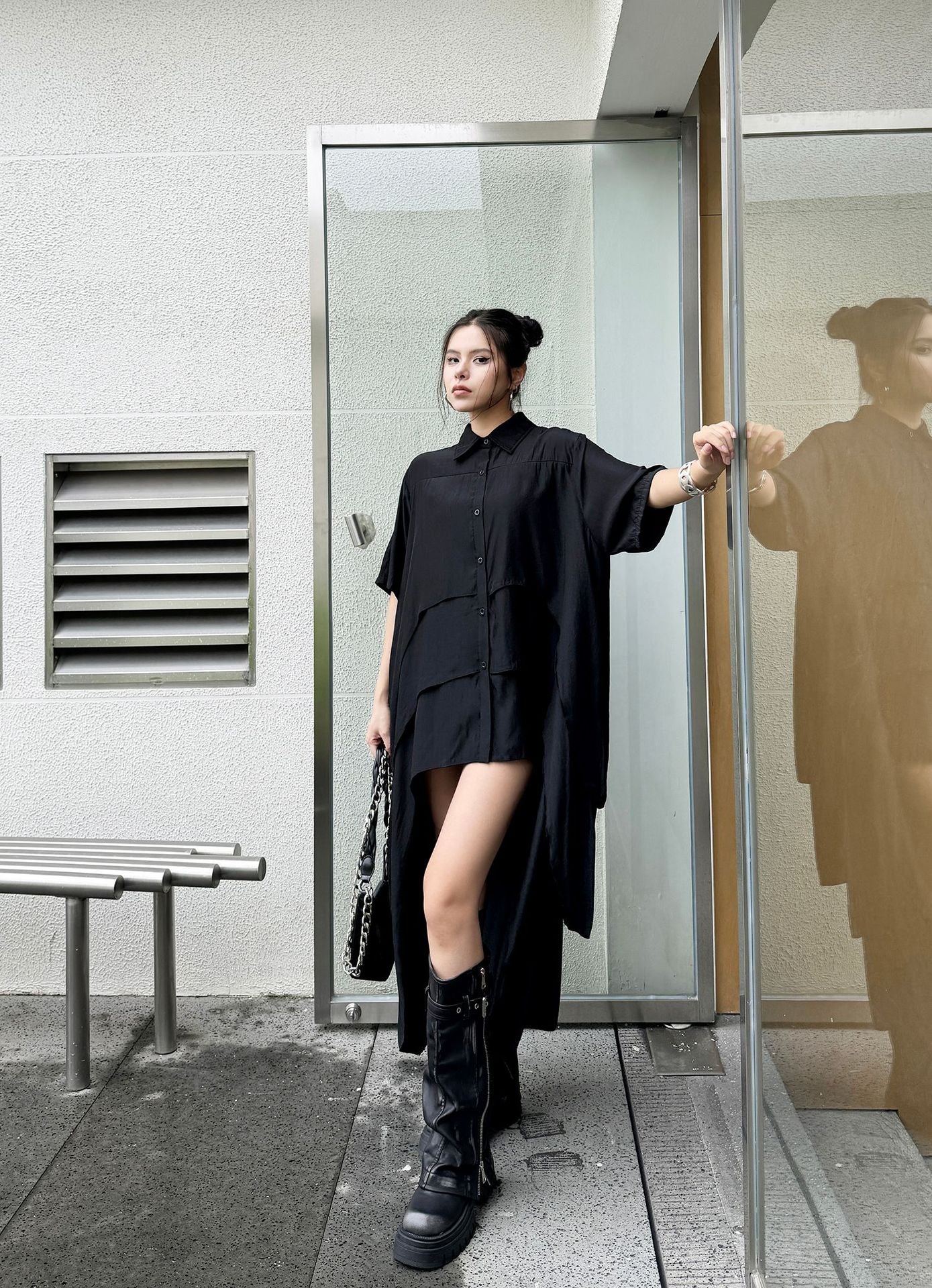 High-low hem shirt dress