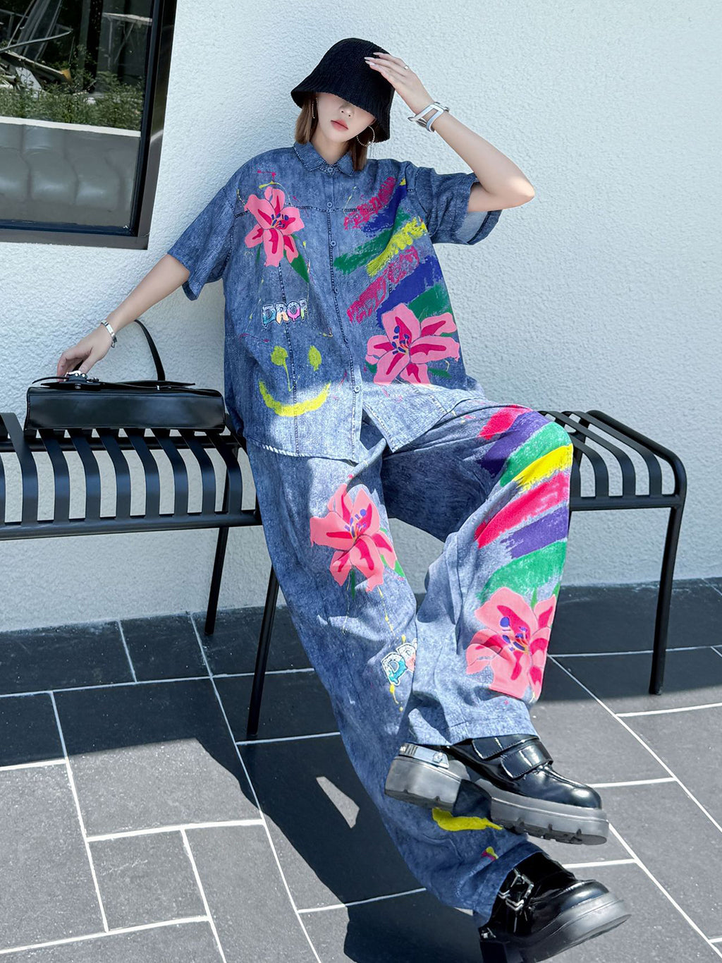 ペイントフラワーシャツ&パンツ