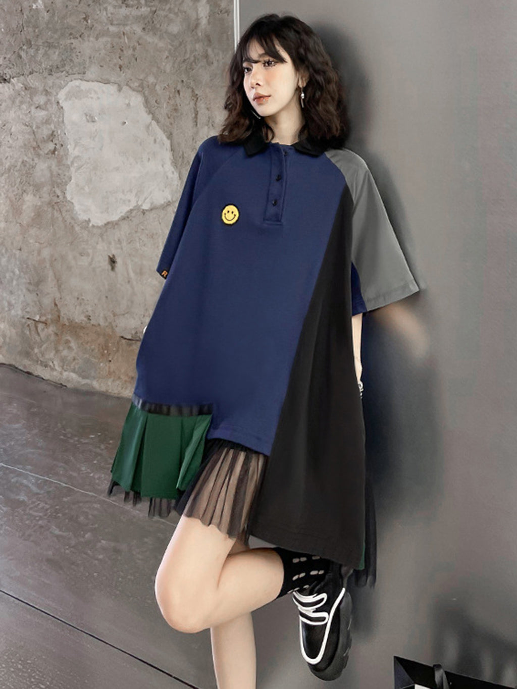 Smiley Patch Mix Polo Dress